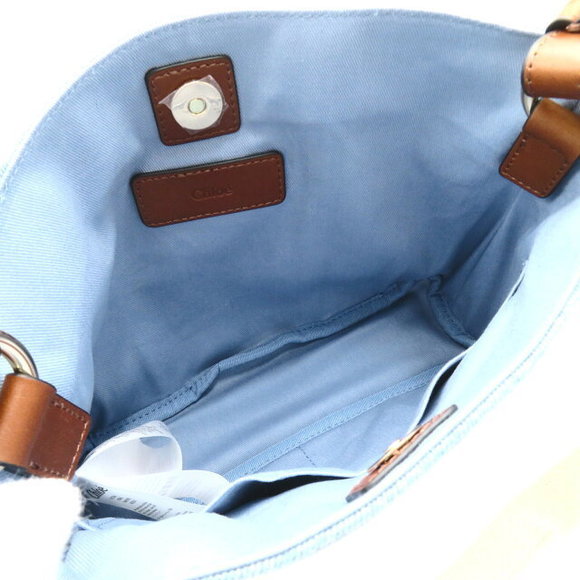 Chloe Shoulder Bag Denim Blue Ivory White Strap Brown - Picture 7 of 9